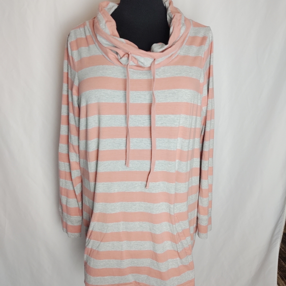 D & Co Active Pink and Grey Stripped Top size 1X